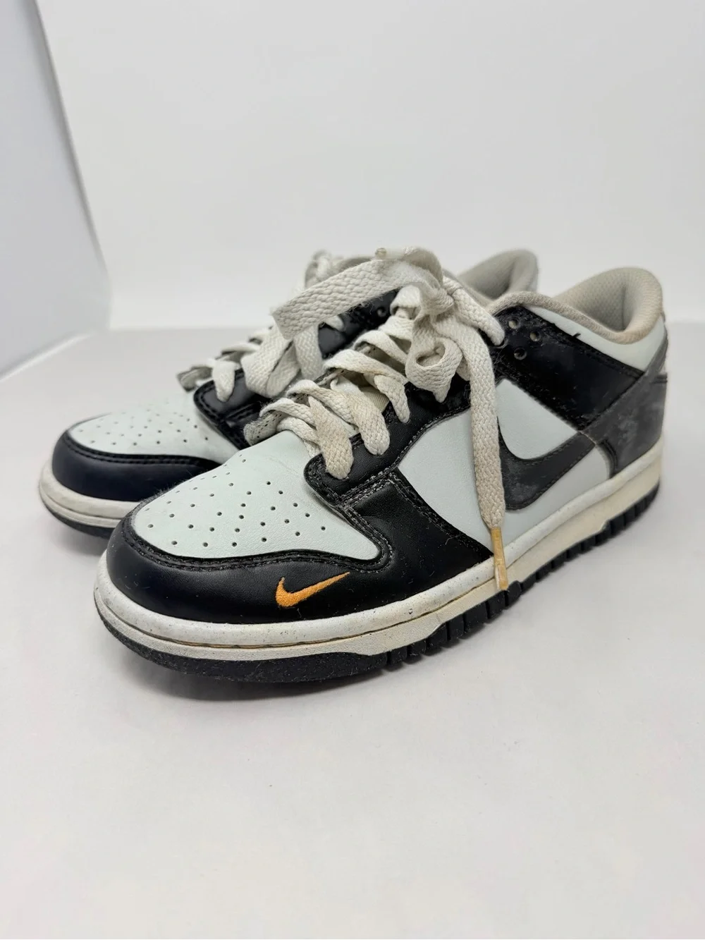 Size 4.5 Y Nike Dunk Low Black White Orange Swoosh Sneakers Y2K Skater